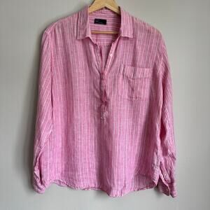 Gap Women's Top Large Pink Linen Popover Coastal Beachy Nautical Lagenlook